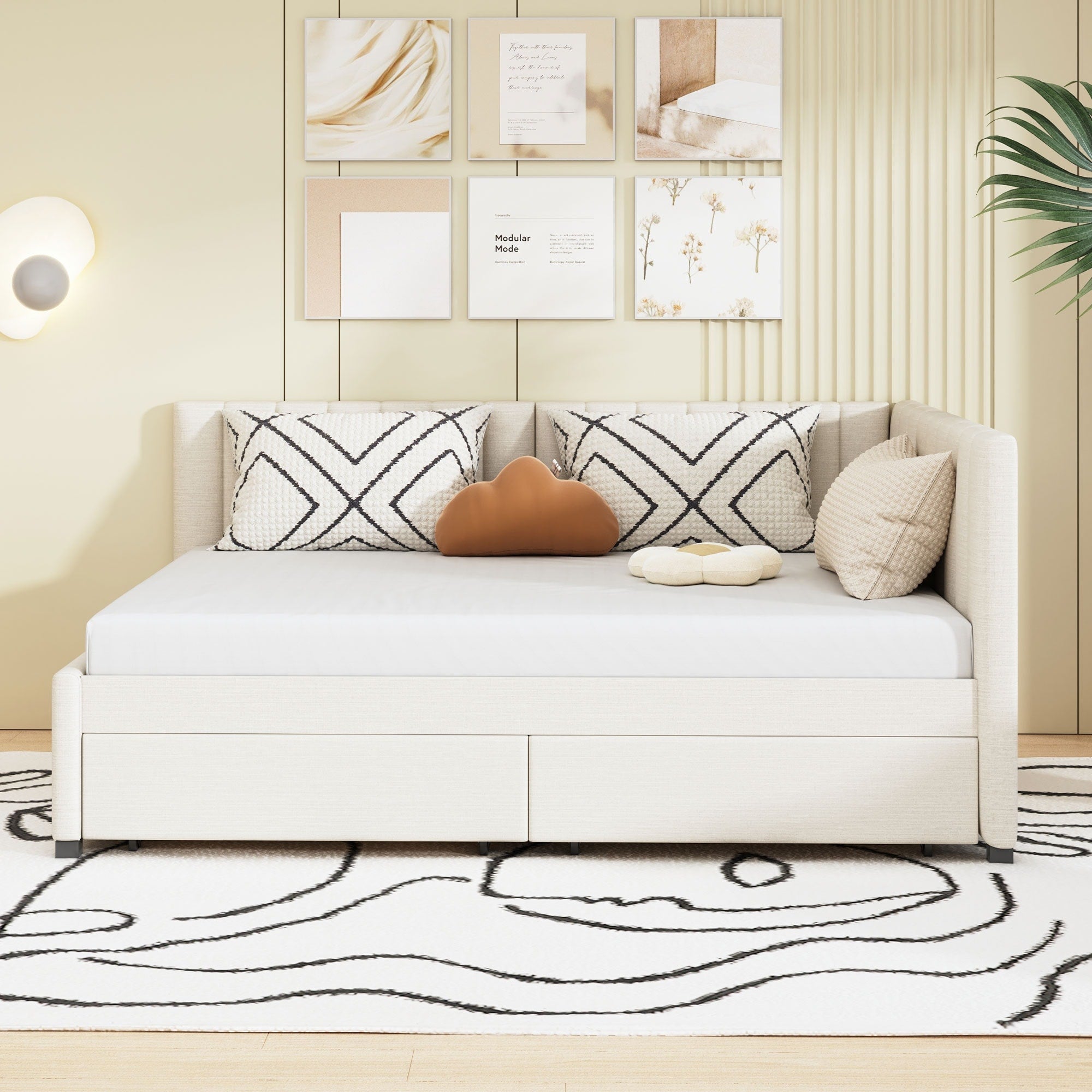 Full Size Upholstered Daybed Sofa Bed Frame With 2 Storage Drawers