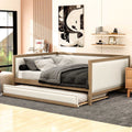 Full Size Upholstered Daybed With Trundle And Nailhead Decoration