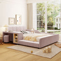 Full Size Upholstered Grounded Bed Mother Child Bed With Bedside Desk And Little Round Stool