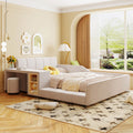 Full Size Upholstered Grounded Bed Mother Child Bed With Bedside Desk And Little Round Stool Velvet