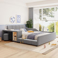 Full Size Upholstered Grounded Bed Mother Child Bed With Bedside Desk And Little Round Stool Velvet