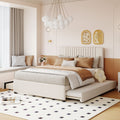 Full Size Upholstered Platform Bed With 2 Drawers And 1 Twin Size Trundle Classic Headboard Design Beige