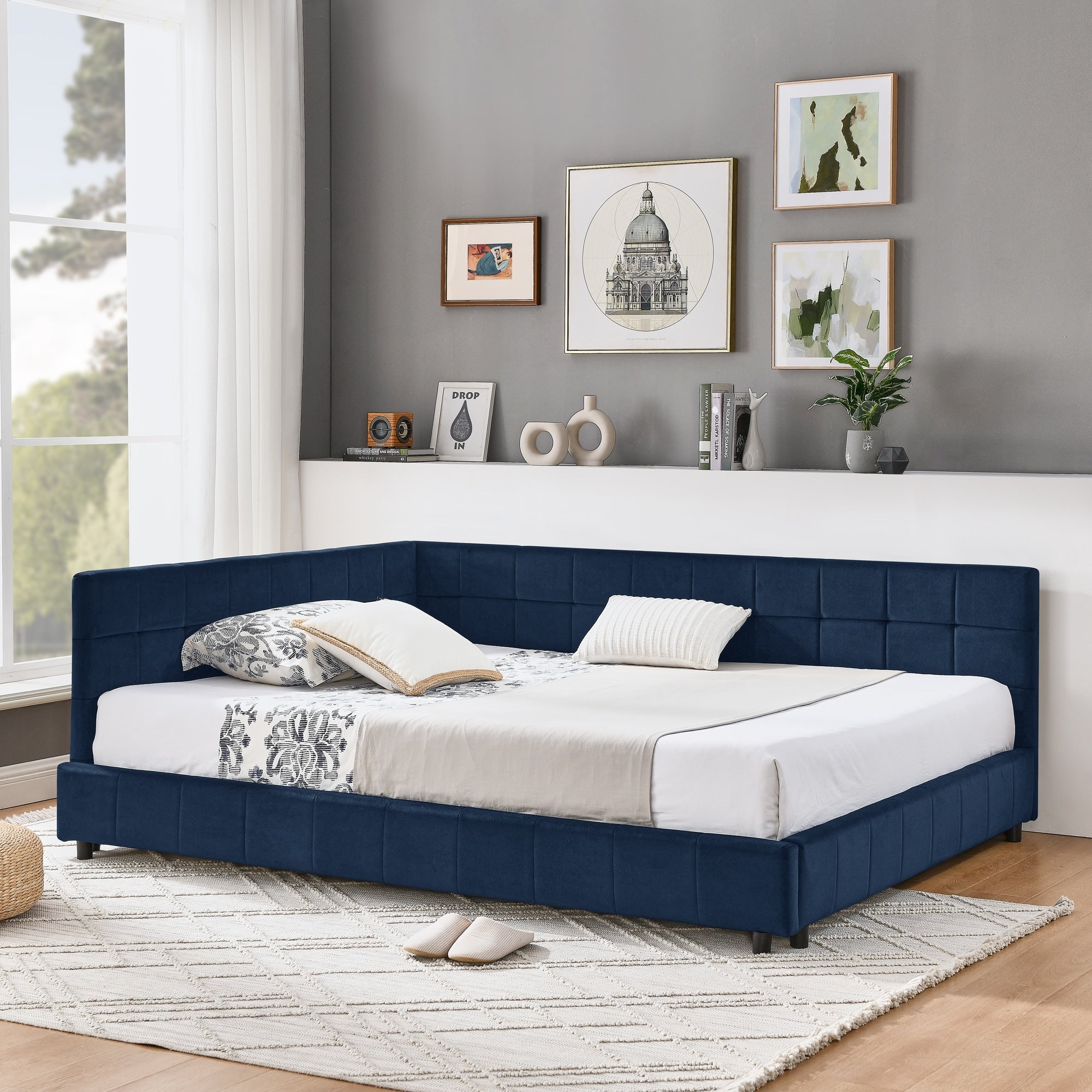Full Size Upholstered Tufted Frame Sofa Bed With Backrest And Armrests