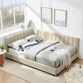 Full Size Velvet Upholstered Tufted Bed Frame With Backrest And Armrests