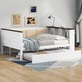 Full Size Wood Daybed With Storage Shelves Upholstered Backrest Usb And Trundle White