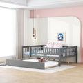 Full Size Wood Daybed With Trundle And Fence Guardrails Gray