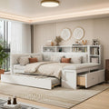 Full Size Wood Daybed With Trundle Padded Bench Charging Station And Upholstered Headboard By Harper Bright Designs
