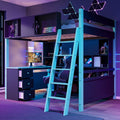 Full Size Wood Loft Bed With Desk Storage Light