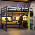 Full Size Wood Loft Bed With Integrated Desk Multi Storage Shelves And Rgb Led Lights