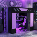 Full Size Wood Loft Bed With Shelves Blackout Curtains And Rgb Lights