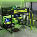 Full Size Wood Loft Bed With Storage Desk Shelves And Led Lights
