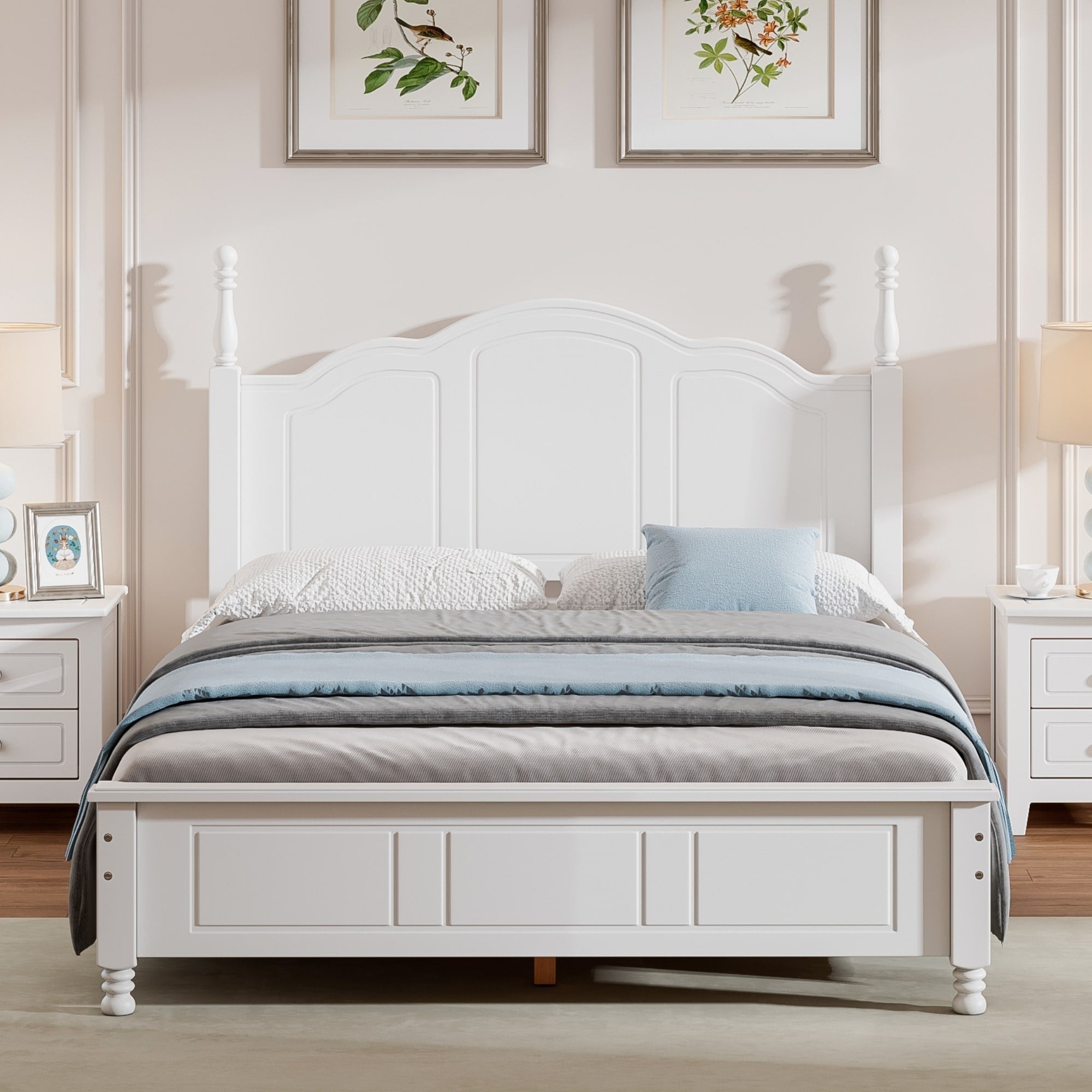 Full Size Wood Platform Bed Frame Retro Style Platform Bed With Wooden Slat Support