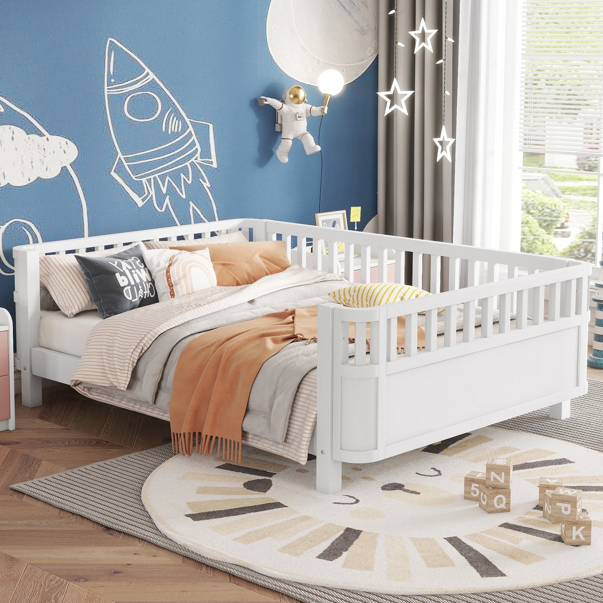 Full Size Wood Platform Bed For Kids Wood Low Profile Full Bed With Rails For Girls And Boys