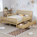 Full Size Wood Platform Bed With Guardrails On Both Sides And Two Storage Drawers