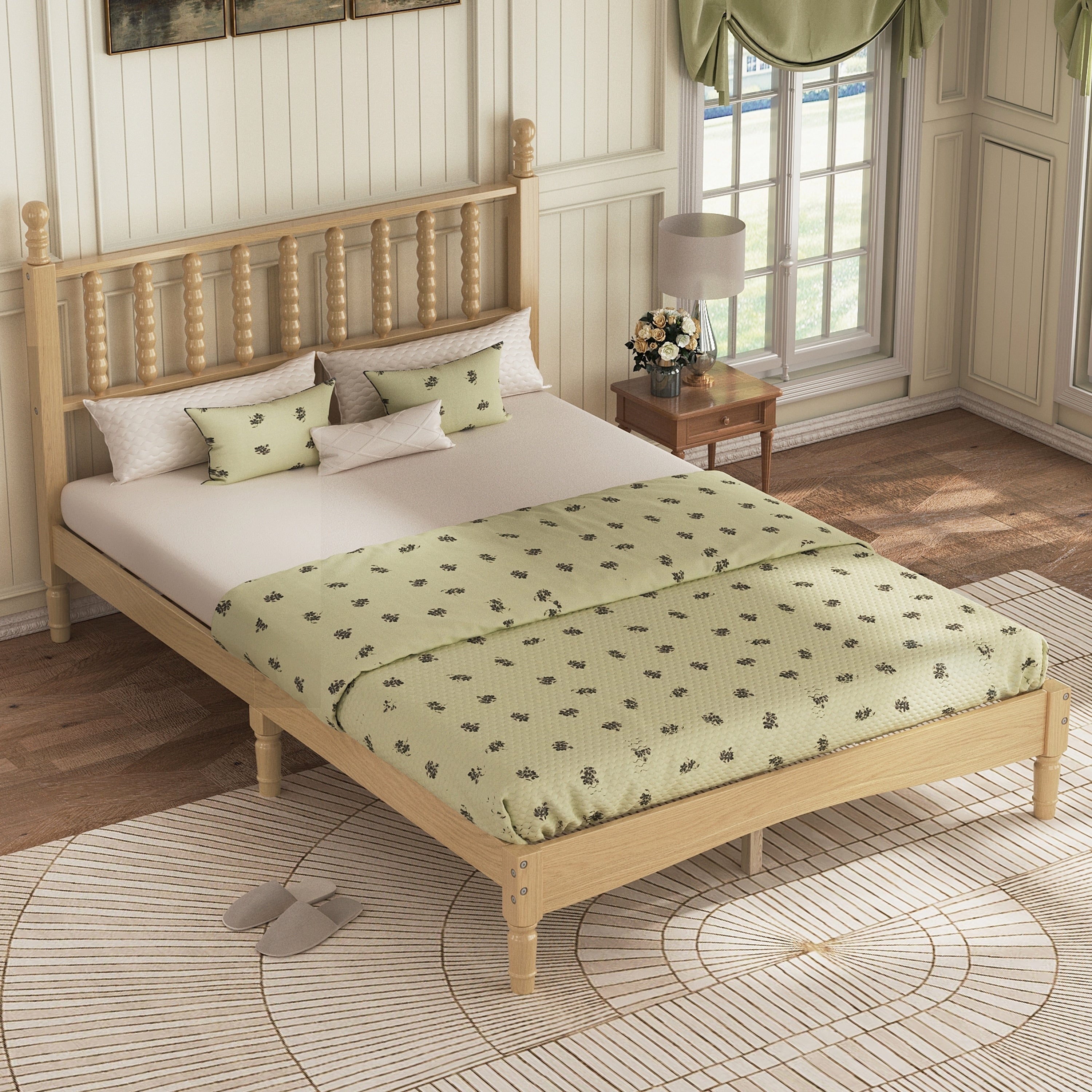 Full Size Wood Platform Bed With Headboard Slat Support