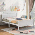 Full Size Wood Platform Bed With Headboard And Wooden Slat Support White