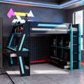 Full Size Wooden Gaming Loft Bed Desk Rgb Usb Storage Staircase