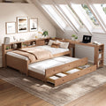 Full Twin Daybed With Trundle Storage Drawers Wood Frame With Side Shelves And Desk