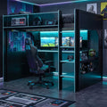 Full Twin Gaming Loft Bed With Led Pro Desk Charging Station Pegboard Storage Space By Harper Bright Designs