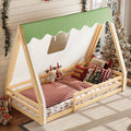 Full Twin House Floor Bed With Tent Led Light Guardrails