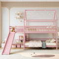 Full Twin House Shaped Bunk Bed With Slide Storage Stairs Playhouse Bed With Two Placement Methods