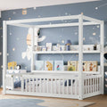 Full Twin Montessori Floor Bed With Canopy Guardrails Shelves