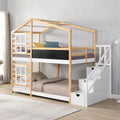 Full Twin Over Full Twin Bunk House Bed Roof Windows Blackboard Storage Ladder Platform Bed Frame