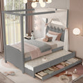 Full Twin Platform Bed With Upholstered Headboard Trundle 3 Drawers Princess Canopy Bed