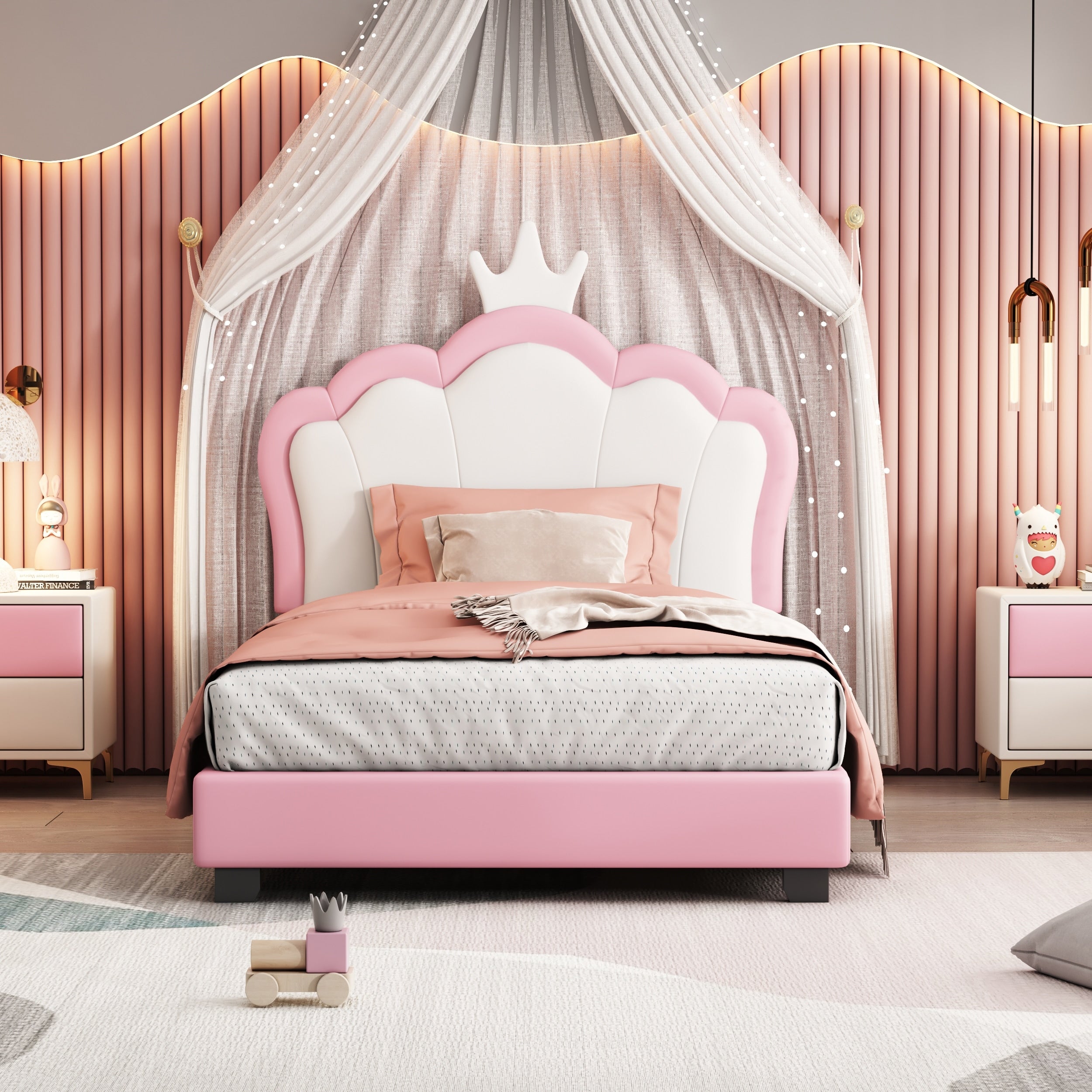 Full Twin Size Upholstered Princess Bed With Crown Headboard Full Twin Size Platform Bed With Headboard And Footboard