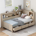 Full Twin Size Wood Daybed With Storage Shelves And 3 Drawers