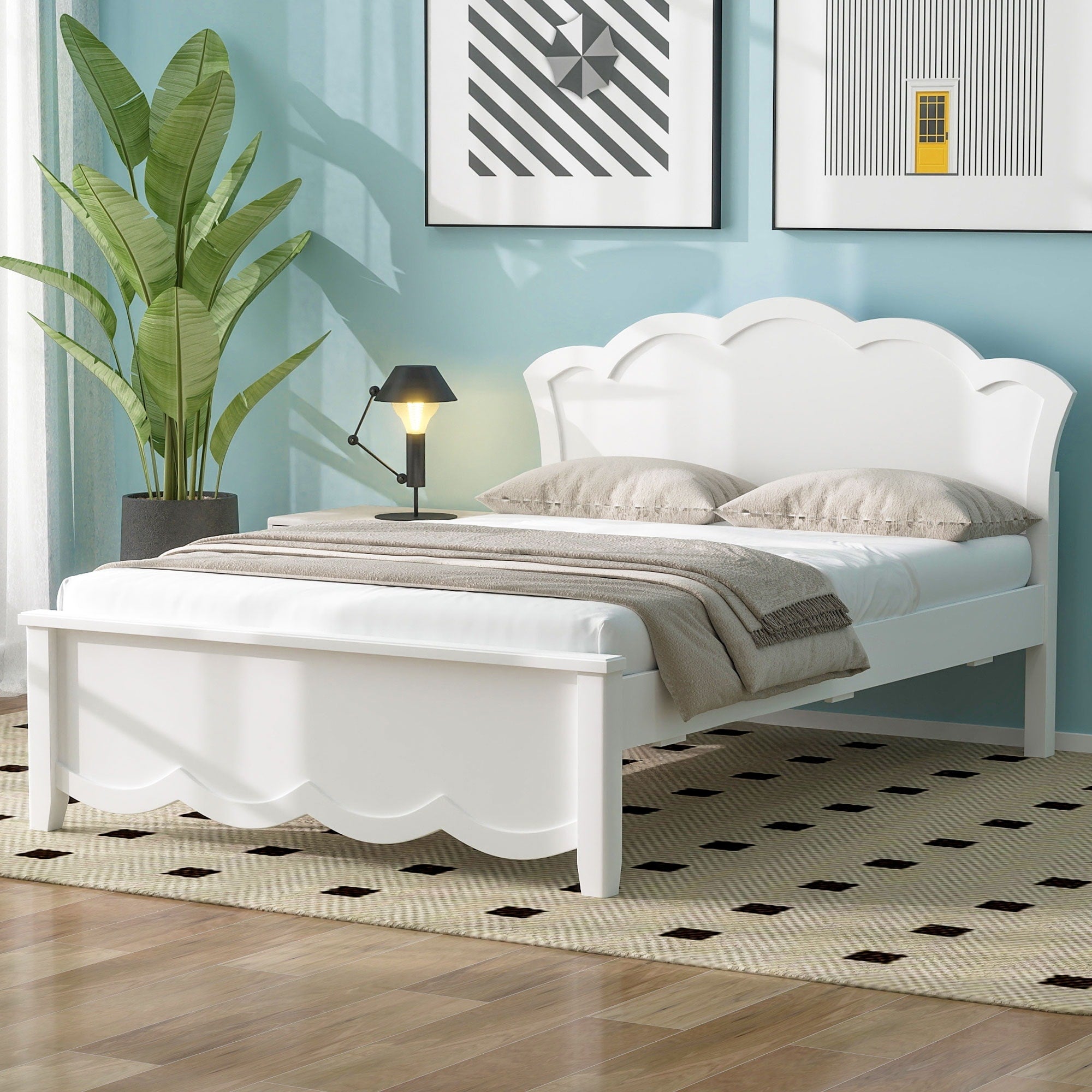 Full Twin Size Wood Platform Bed With Headboard And Footboard No Box Spring