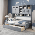 Full Twin Size Wooden Daybed With 2 Drawers And All In One Cabinet And Shelf