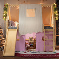 Full Twin Solid Wood Loft Bed With Tent Slide Led Lights