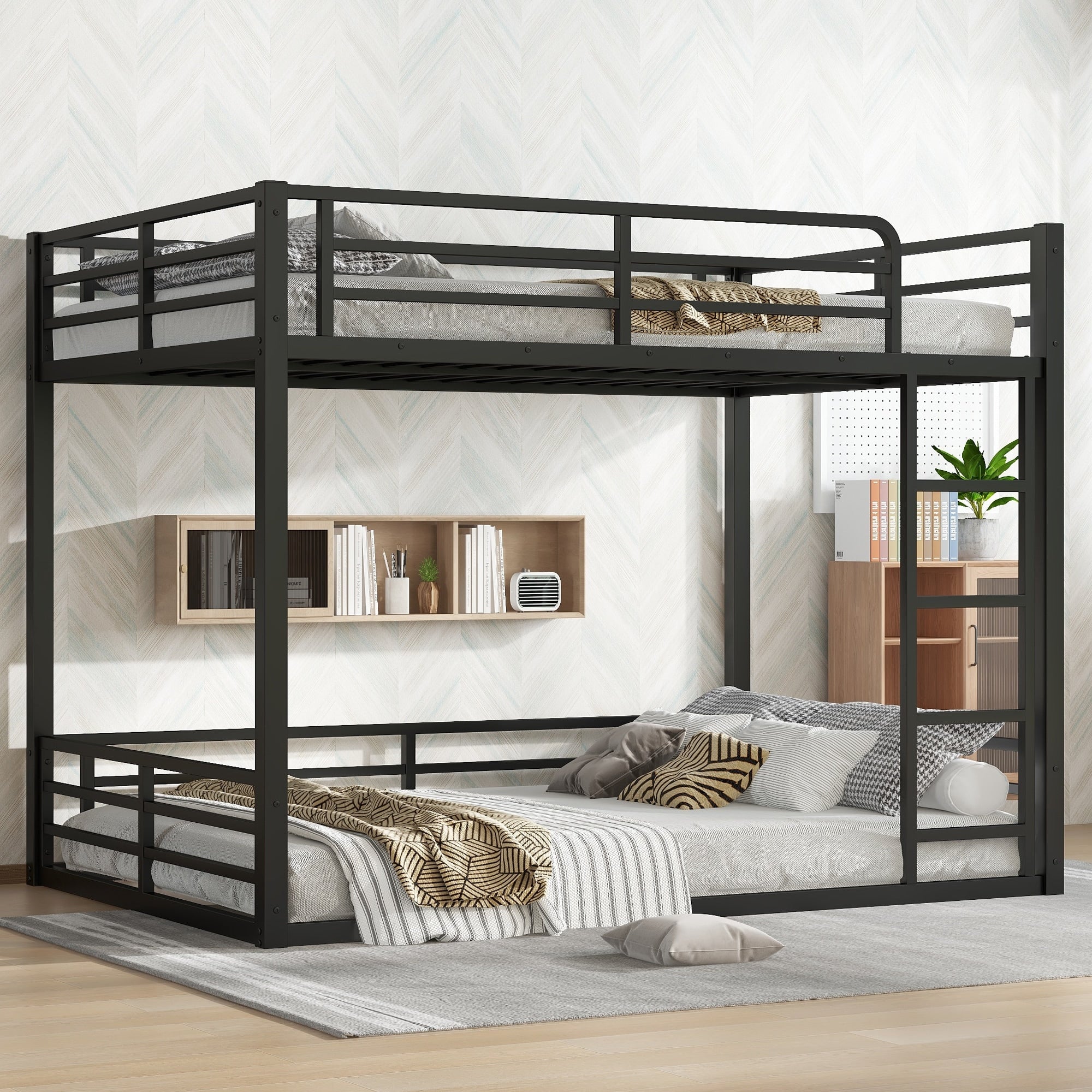 Full Twin Xl Queen Metal Bunk Bed For Kids Teens Adults Heavy Duty Noise Reduced Frame With Safety Rails