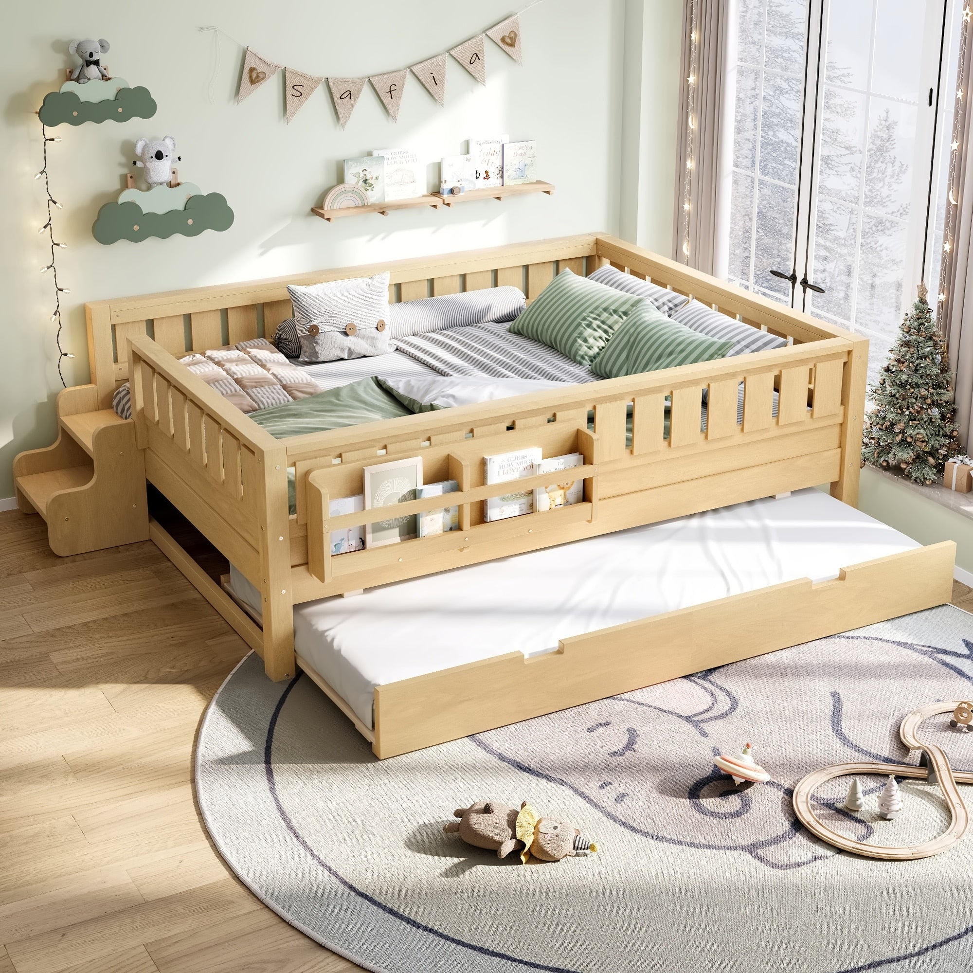 Full With Built In Bookshelves And Small Staircase High Quality Safety Rails And Trundle