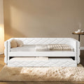 Full Xl Upholstered Daybed With Trundle And Led Lights Pu Leather Sofa Bed Frame No Box Spring Needed