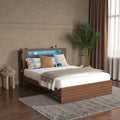 Full Or Queen Wood Platform Bed Frame With Led Storage Headboard Drawers Charging Station No Box Spring Needed