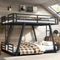 Full Over Full Bunk Bed With 2 Side Ladders Metal Bunk Bed With Spdcial Support Leg Design Low Profile Bunk Bed Black