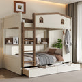 Full Over Full Bunk Bed With Storage Drawers And Shelves Solid Wood Bunk Beds With Hooks No Box Spring Needed Beige Natural