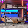 Full Over Full Bunk Bed Metal Bunk Bed With Storage Shelves And Lights Space Saving Noise Free Design Black