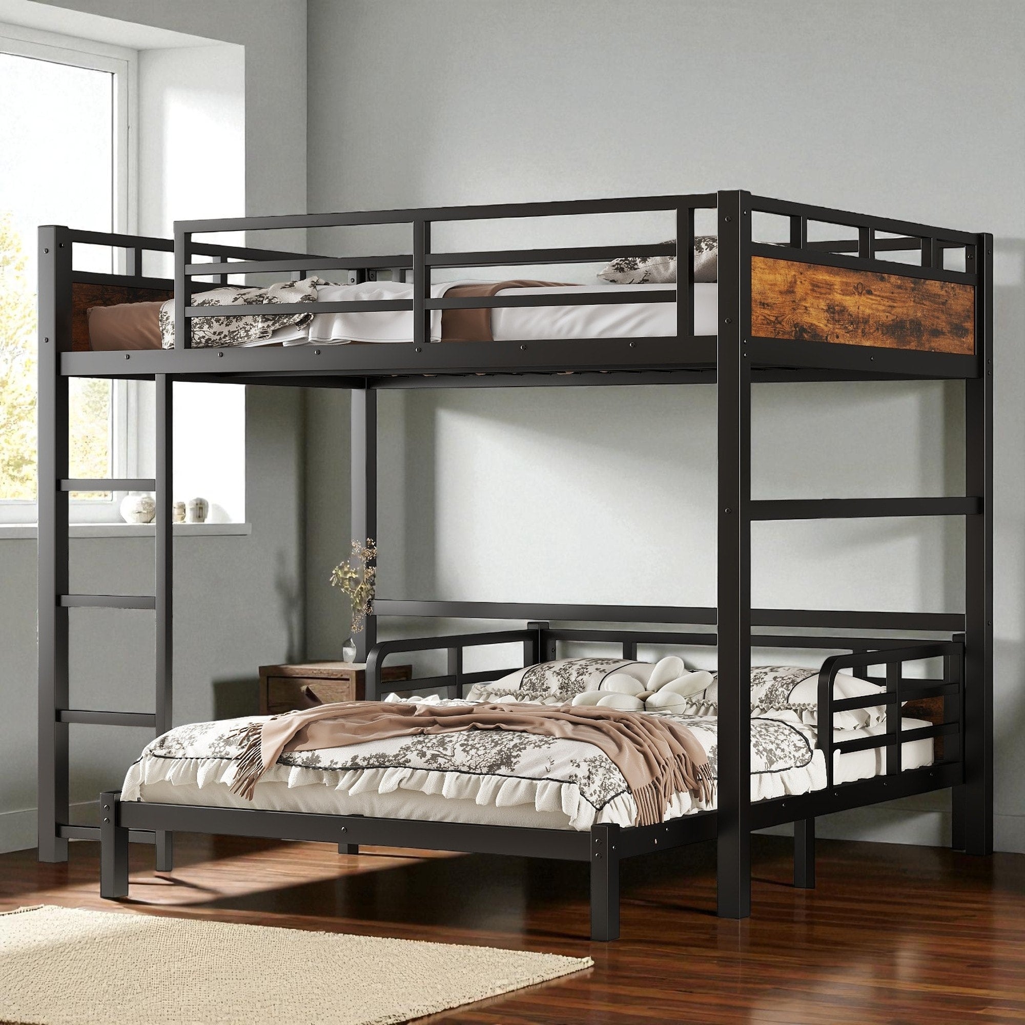 Full Over Full Metal Bunk Bed Frame With Raised Guardrails Convertible Loft And Platform Beds Noise Free Design