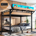 Full Over Full Size Metal Bunk Bed With Storage Shelves And Pegboard Bunk Bed Frame With Usb Ports And Led Lights Space Saving