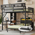 Full Over Twin Bunk Bed With Desk Bookshelves Charging Station Led Lights Detachable Metal Loft Bed