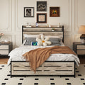 Full Size Bed Frame With Storage Headboard And 12 Drawers With Led Lights