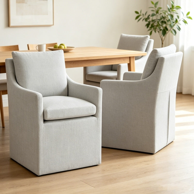 Fully Assembled Upholstered Swivel Dining Chair With Hidden Casters Accent Arm Chair