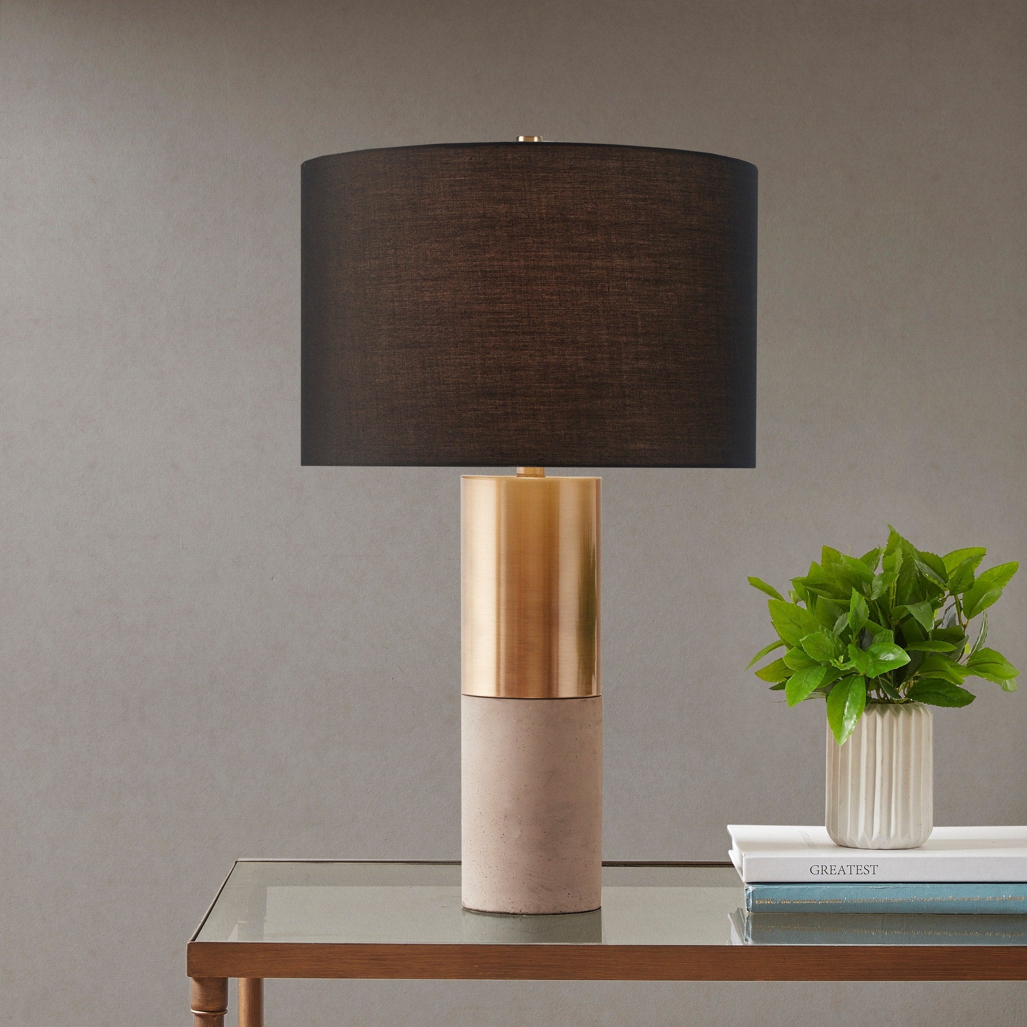 Madison Park Signature Fulton Gold Black 27.5 Inch Table Lamp With Black Drum Shaped Shade