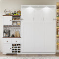 Functional Queen Murphy Bed With Side Cabinet Wine Storage And Led Mood Lighting