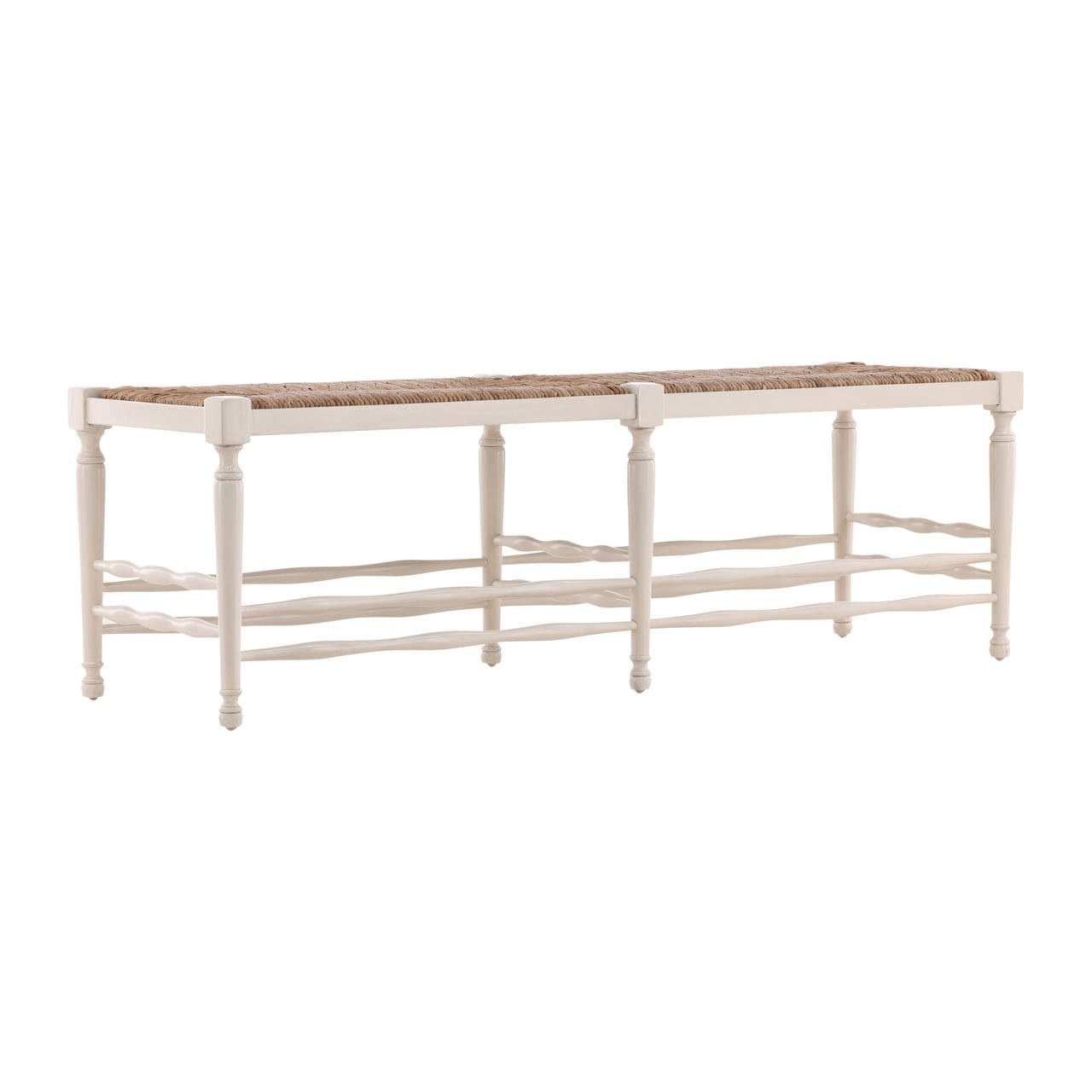 Furniture Classics Cream Mahogany Rush Seat Turned Leg Bench