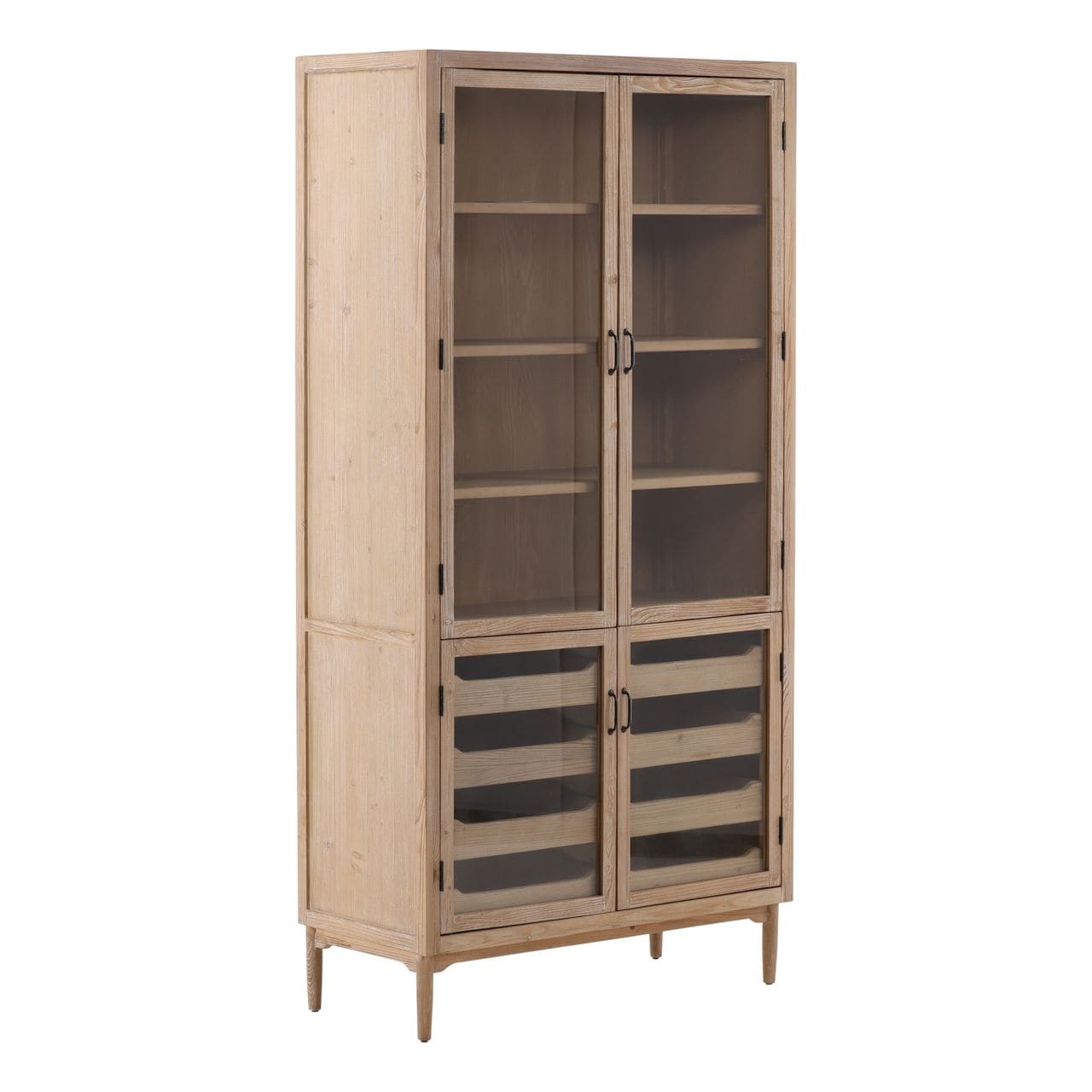 Furniture Classics Shirley Natural Recycled Wood 8 Drawer Glass Door Cabinet