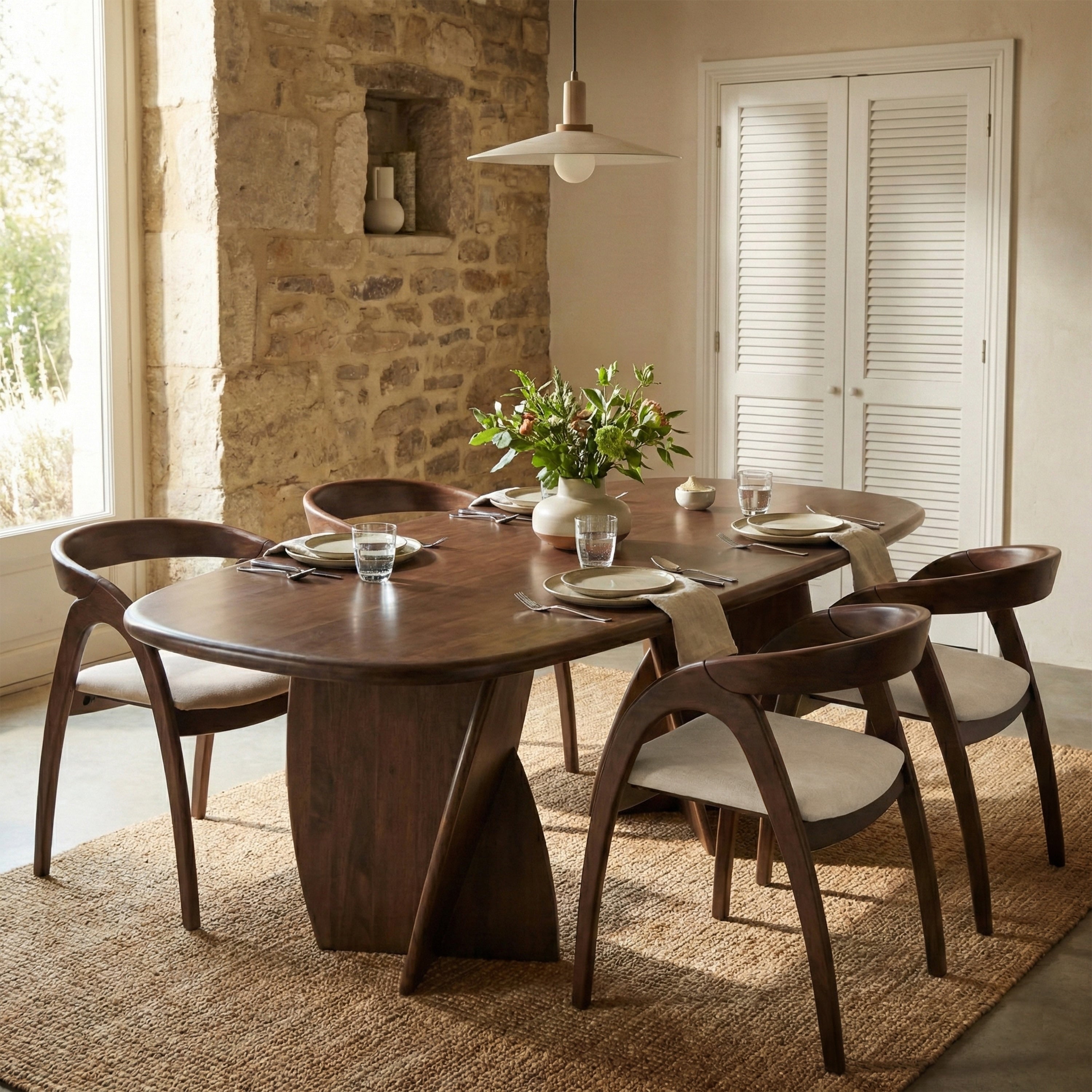 Furniture Of America Abigail Xi Mid Century Modern 5 Piece Walnut Solid Wood Dining Set